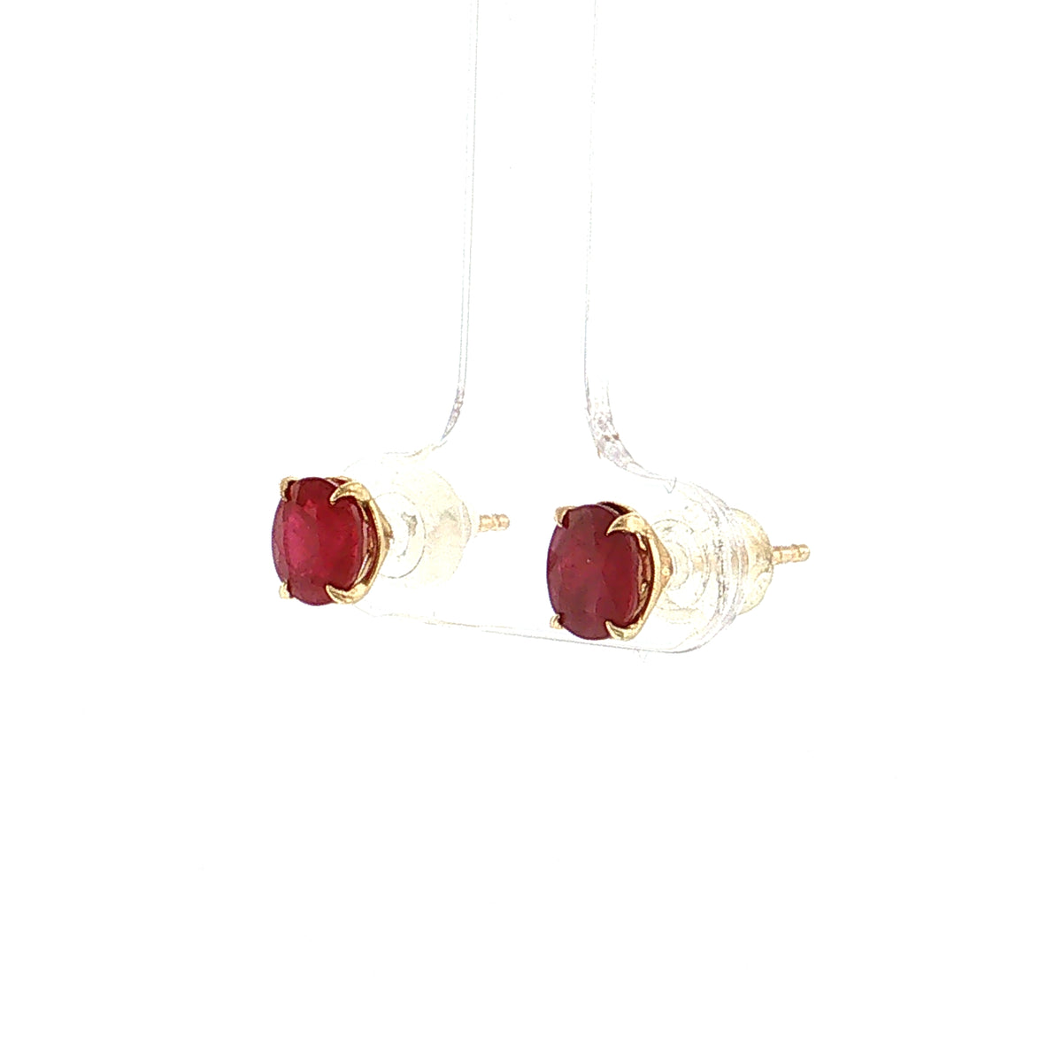 1.78 Ruby Oval Stud Earrings 14k Yellow Gold