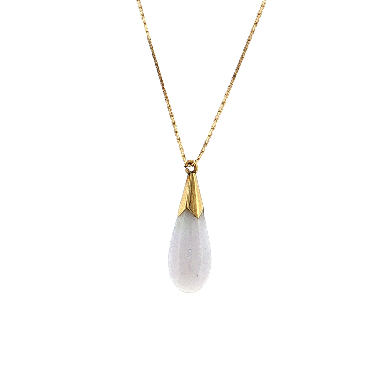 Lavender Jadeite Drop Pendant Necklace 14k Yellow Gold
