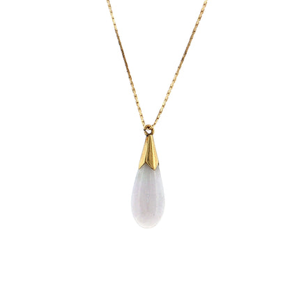 Lavender Jadeite Drop Pendant Necklace 14k Yellow Gold
