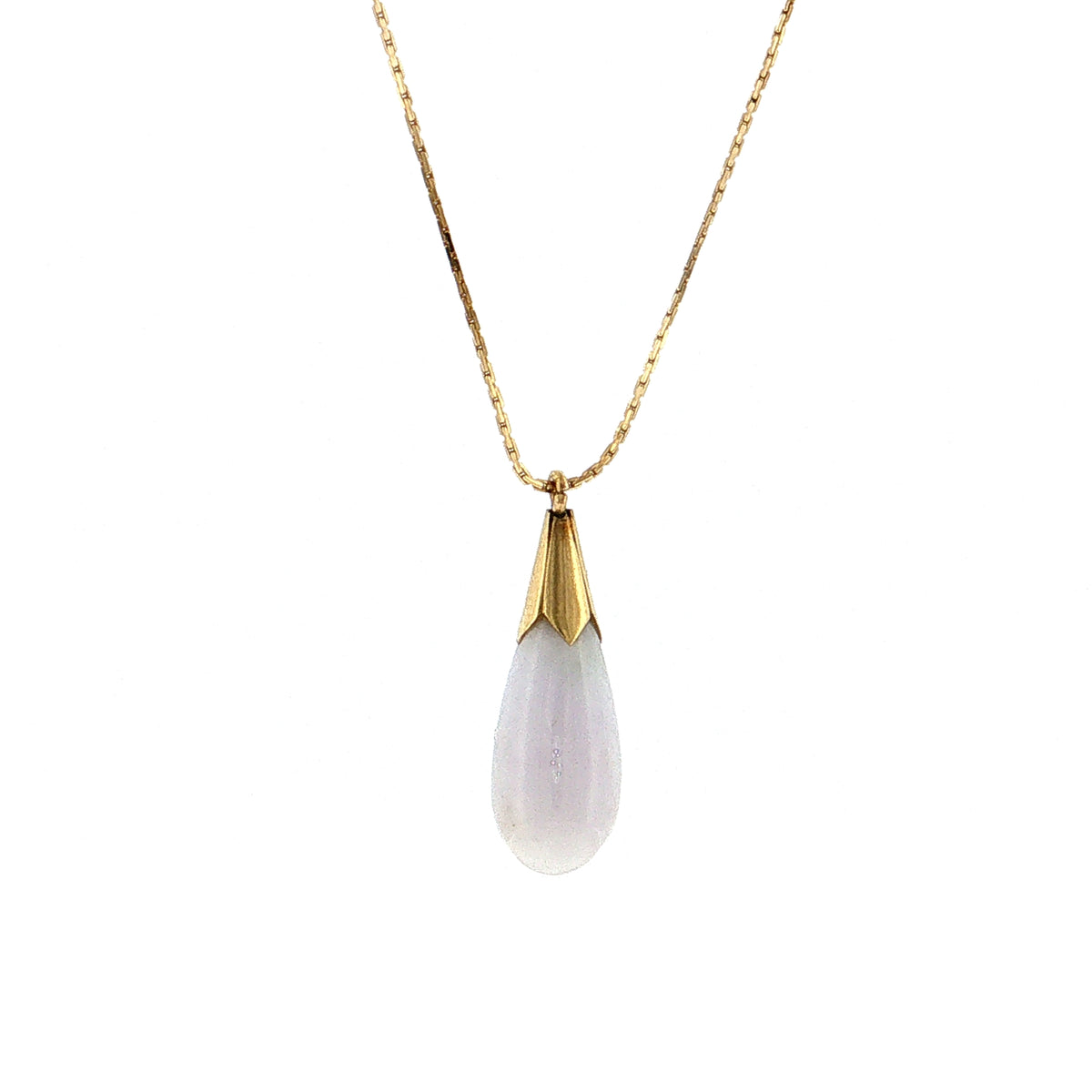 Lavender Jadeite Drop Pendant Necklace 14k Yellow Gold