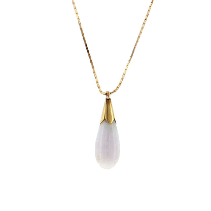 Lavender Jadeite Drop Pendant Necklace 14k Yellow Gold