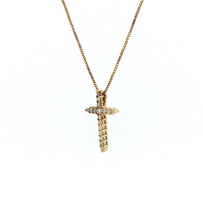 .42 Diamond Cross Pendant Necklace 14K Yellow Gold