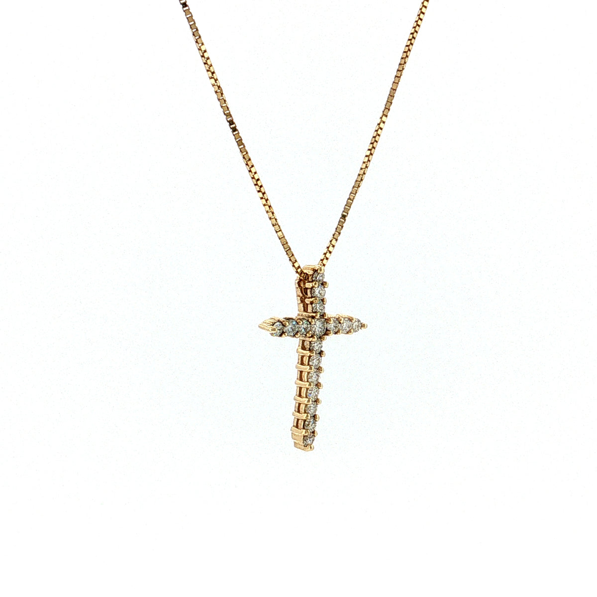 .42 Diamond Cross Pendant Necklace 14K Yellow Gold