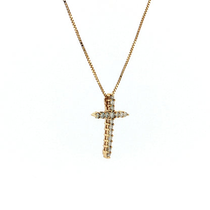 .42 Diamond Cross Pendant Necklace 14K Yellow Gold