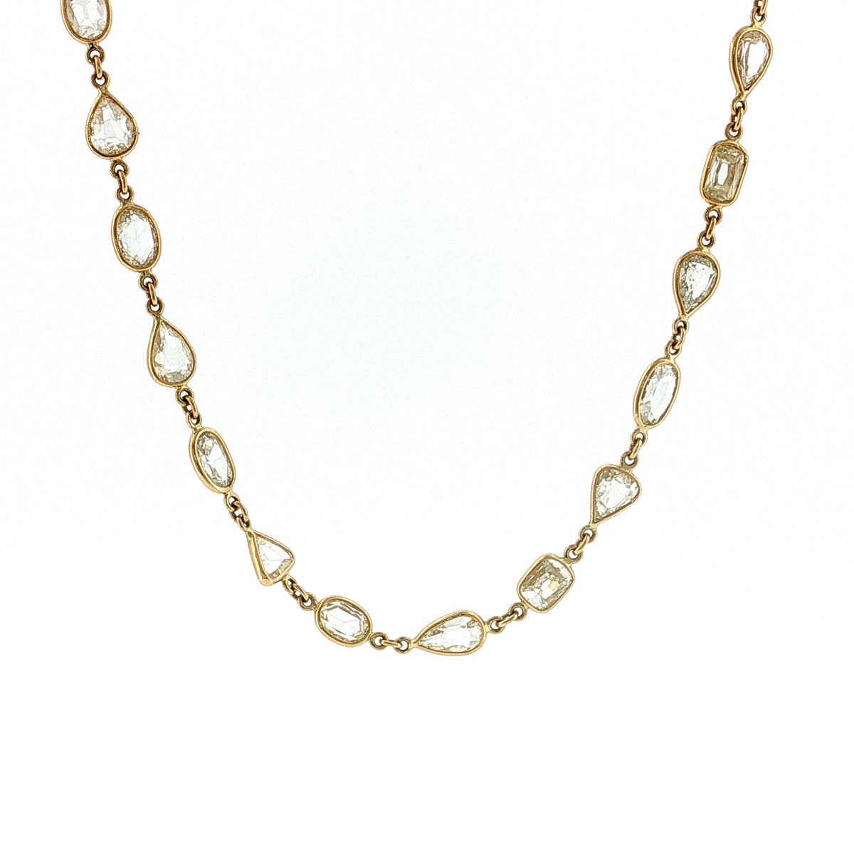 41.47 Rose Cut Diamond Statement Necklace 18K Yellow Gold