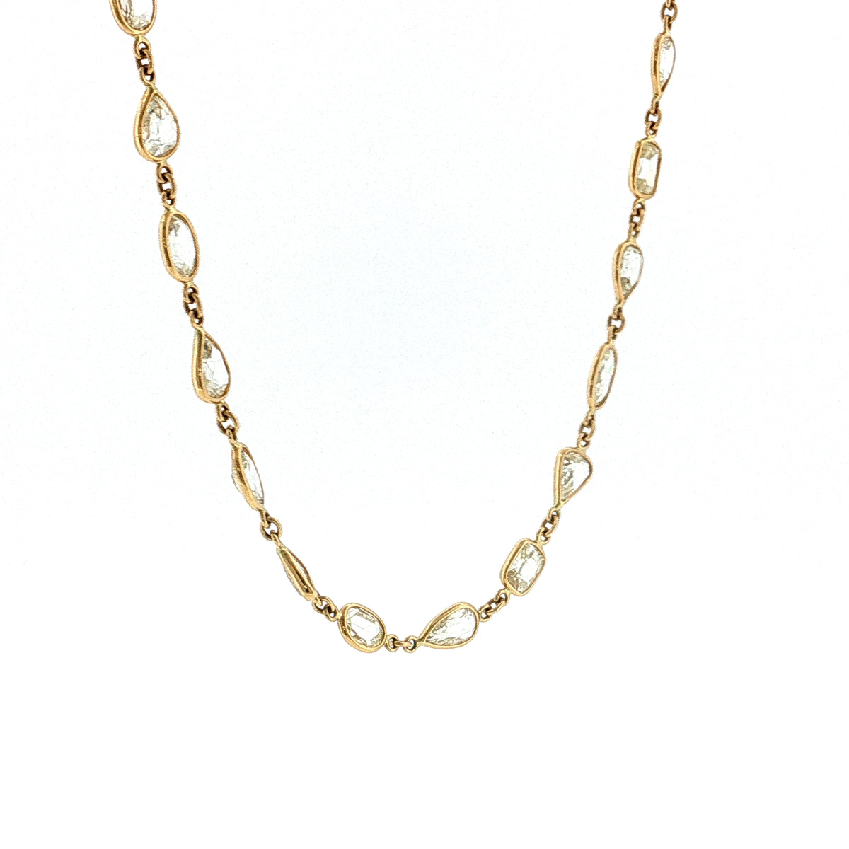 41.47 Rose Cut Diamond Statement Necklace 18K Yellow Gold