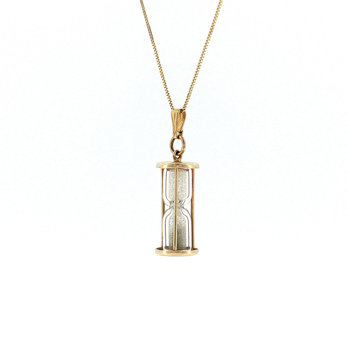 Diamond Dust Hourglass Pendant Necklace 14k Yellow Gold