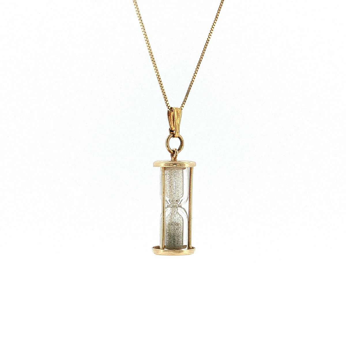 Diamond Dust Hourglass Pendant Necklace 14k Yellow Gold