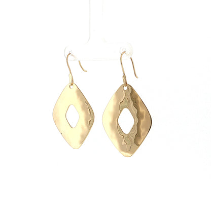 Hammered Kite Drop Earrings 14k Yellow Gold