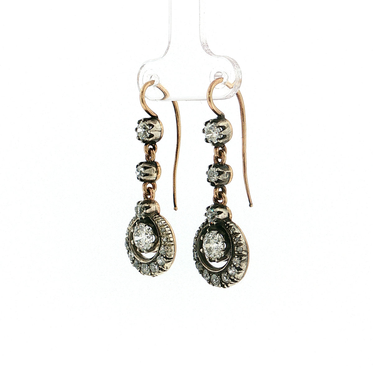 1.24 Antique Victorian Diamond Earrings 14k & Sterling Silver