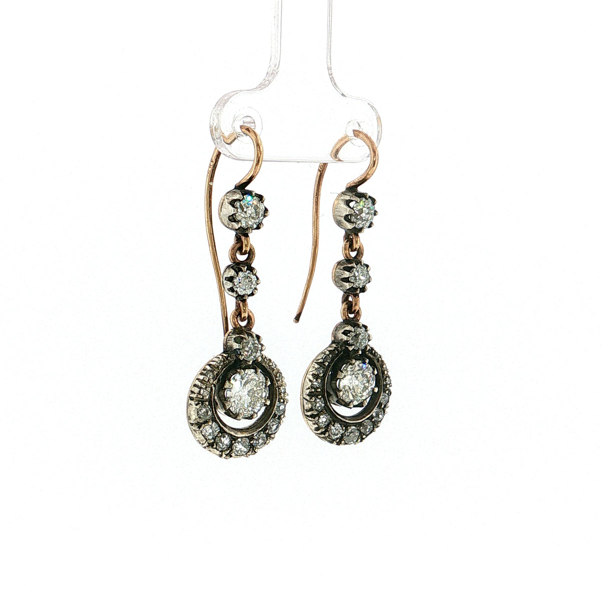 1.24 Antique Victorian Diamond Earrings 14k & Sterling Silver