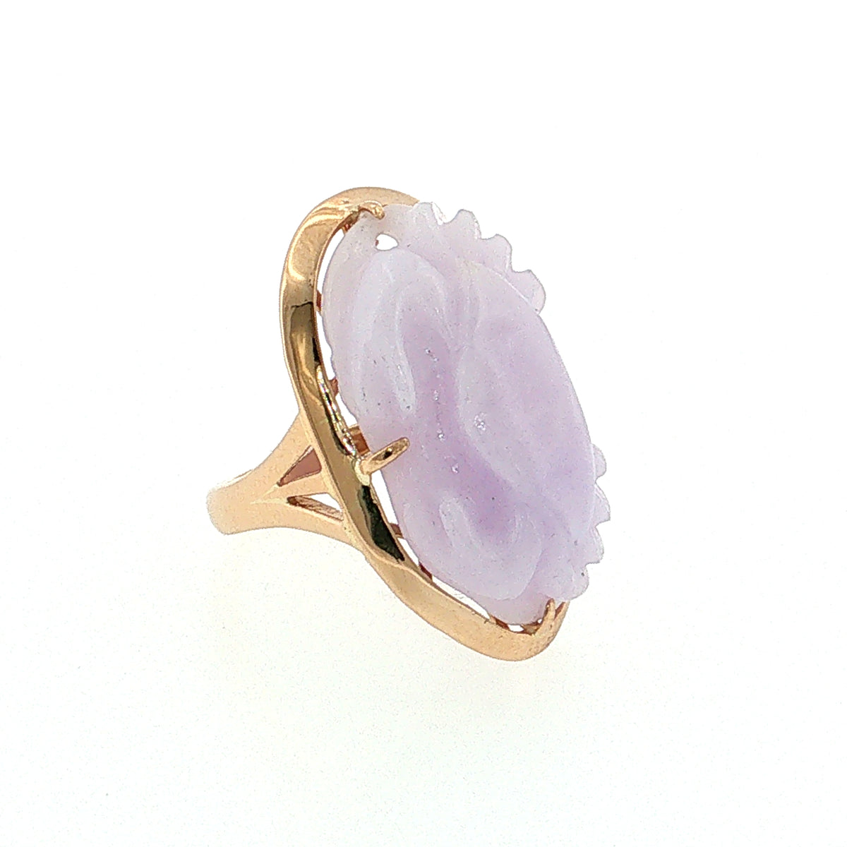 Carved Lavender Jadeite Crab Cocktail Ring 14k