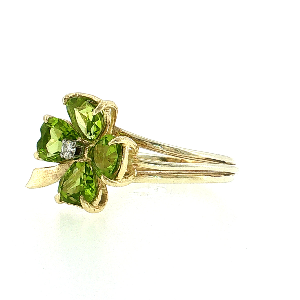 3.40 Peridot & Diamond Clover Cocktail Ring 14k