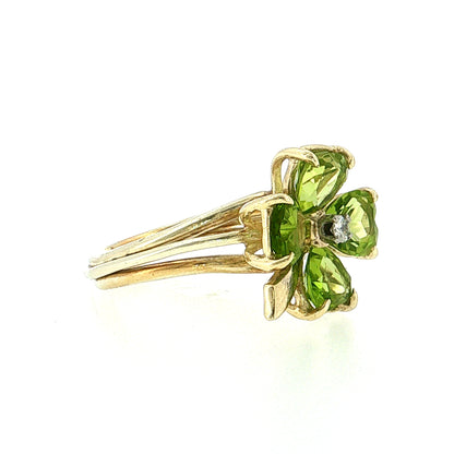 3.40 Peridot & Diamond Clover Cocktail Ring 14k