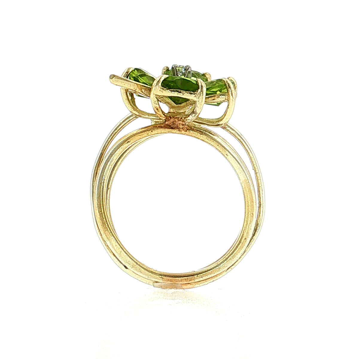 3.40 Peridot & Diamond Clover Cocktail Ring 14k