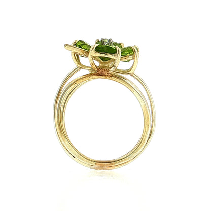 3.40 Peridot & Diamond Clover Cocktail Ring 14k