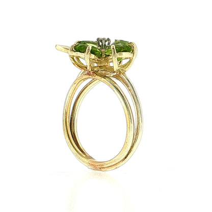 3.40 Peridot & Diamond Clover Cocktail Ring 14k
