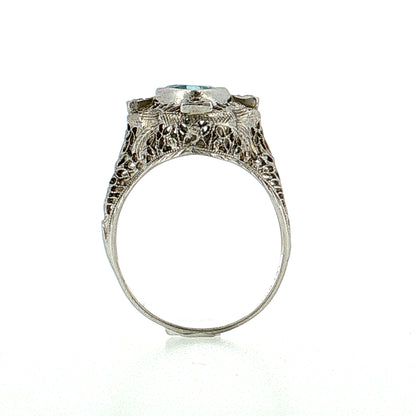 1.01 Antique Art Deco Aquamarine & Diamond Cocktail Ring 14k
