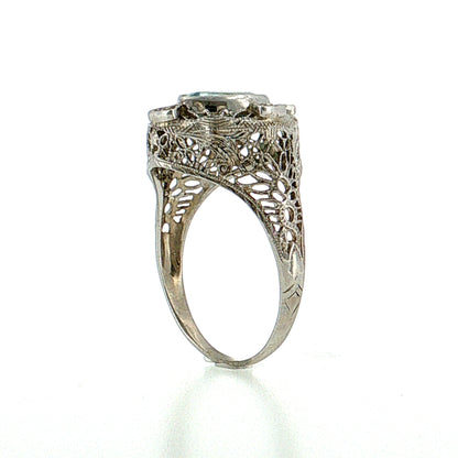 1.01 Antique Art Deco Aquamarine & Diamond Cocktail Ring 14k