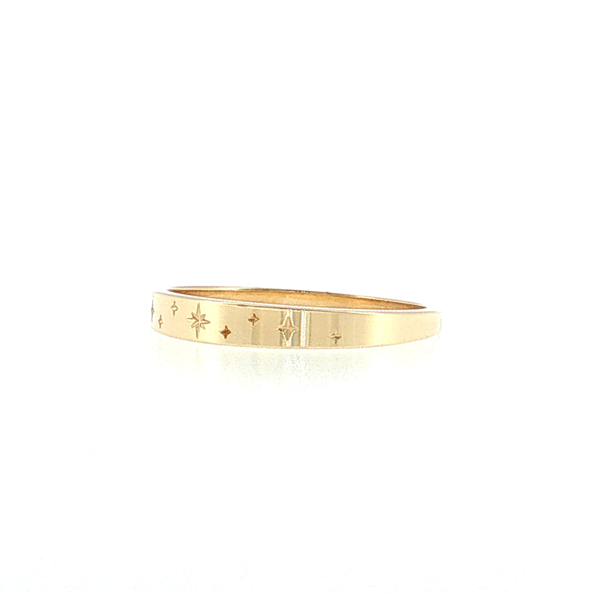 Engraved Star Pattern Wedding Band 14k Yellow Gold