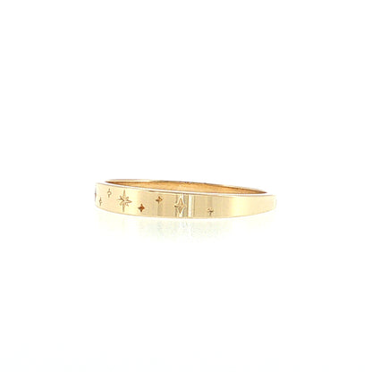Engraved Star Pattern Wedding Band 14k Yellow Gold
