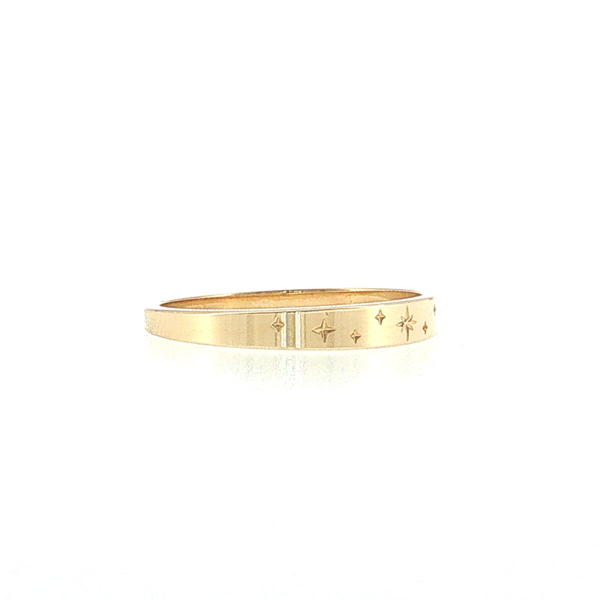 Engraved Star Pattern Wedding Band 14k Yellow Gold