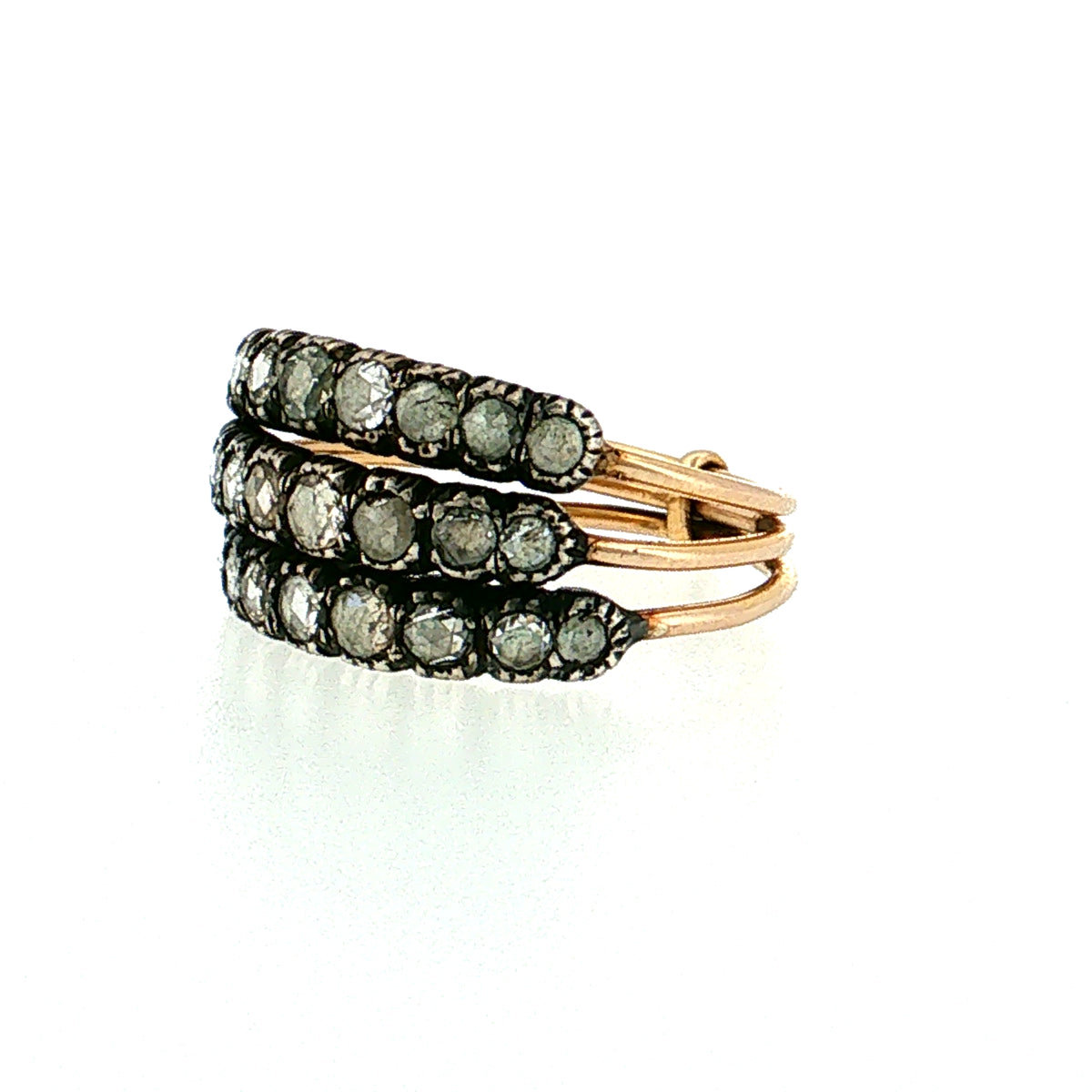 .72 Grey Rose Cut Diamond Stacking Band 14k & Sterling Silver