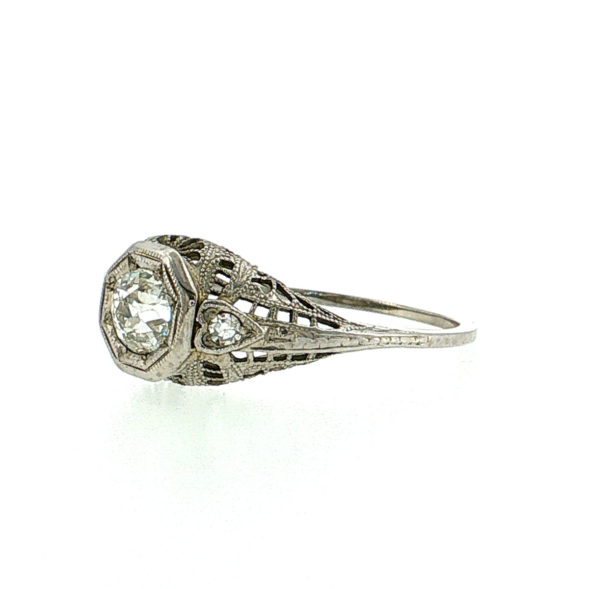 .54 Antique Art Deco Old Mine Diamond Engagement Ring 14K White Gold