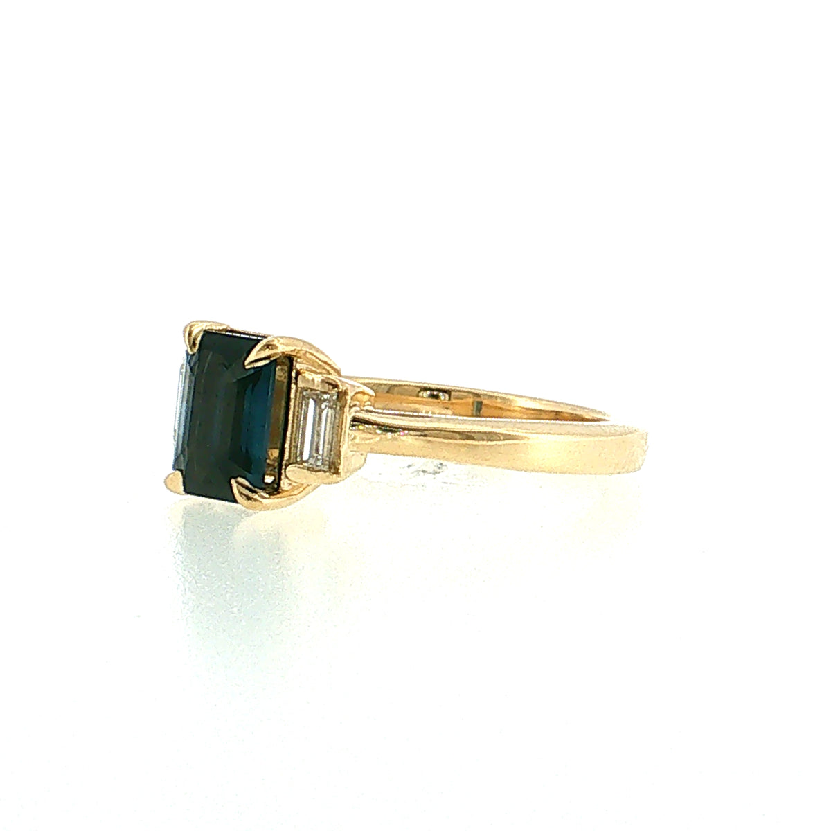 1.54 Emerald Cut Sapphire Three Stone Engagement Ring 14k