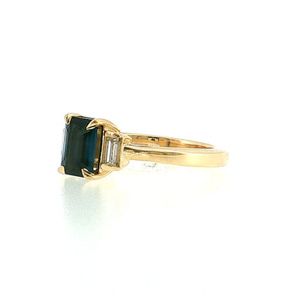 1.54 Emerald Cut Sapphire Three Stone Engagement Ring 14k