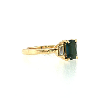 1.54 Emerald Cut Sapphire Three Stone Engagement Ring 14k