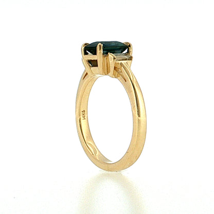 1.54 Emerald Cut Sapphire Three Stone Engagement Ring 14k