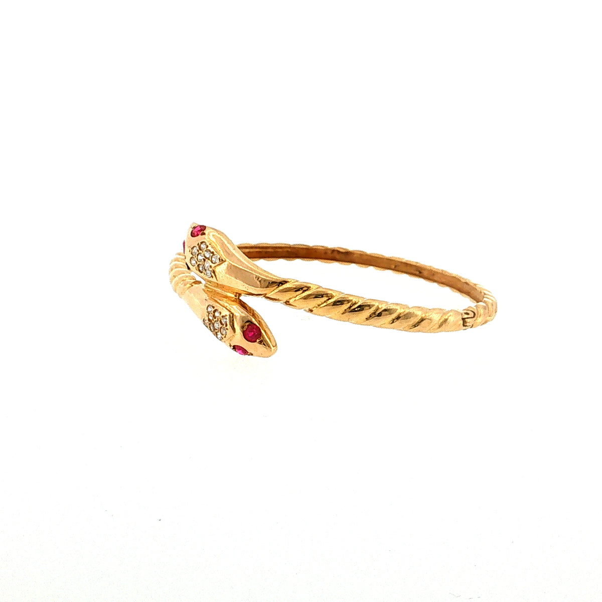 Ruby & Diamond Snake Bangle Bracelet 18k Yellow Gold