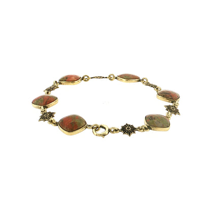 Vintage Mid-Century Unakite Bracelet 14k Yellow Gold