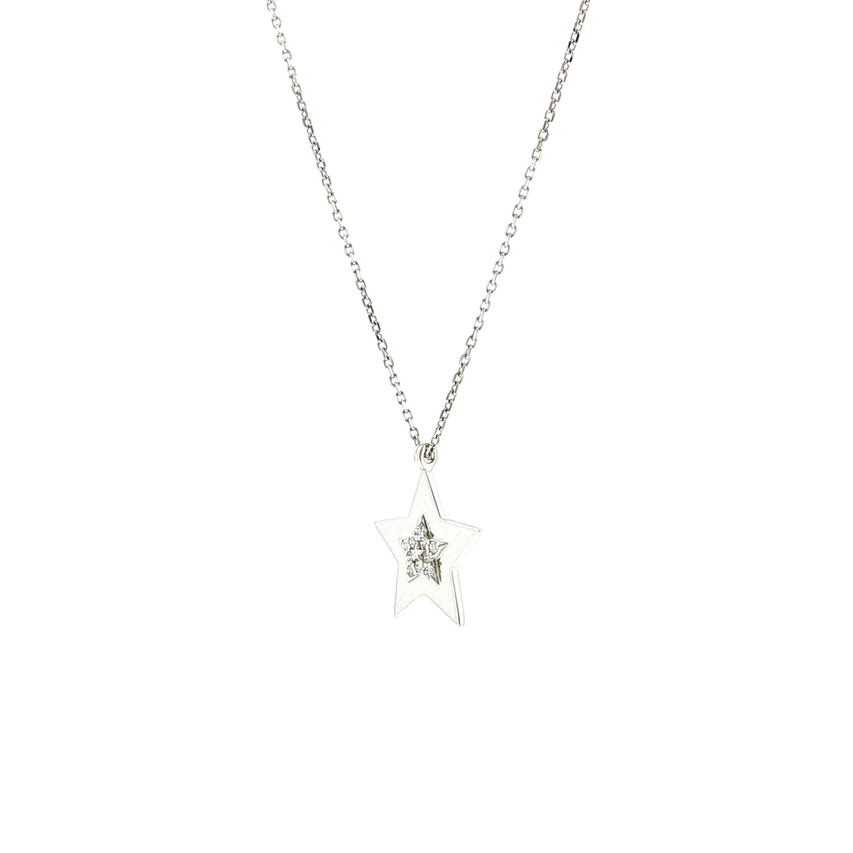 .06 Diamond Star Pendant Necklace 14k White Gold