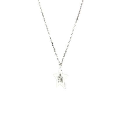 .06 Diamond Star Pendant Necklace 14k White Gold