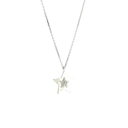 .06 Diamond Star Pendant Necklace 14k White Gold