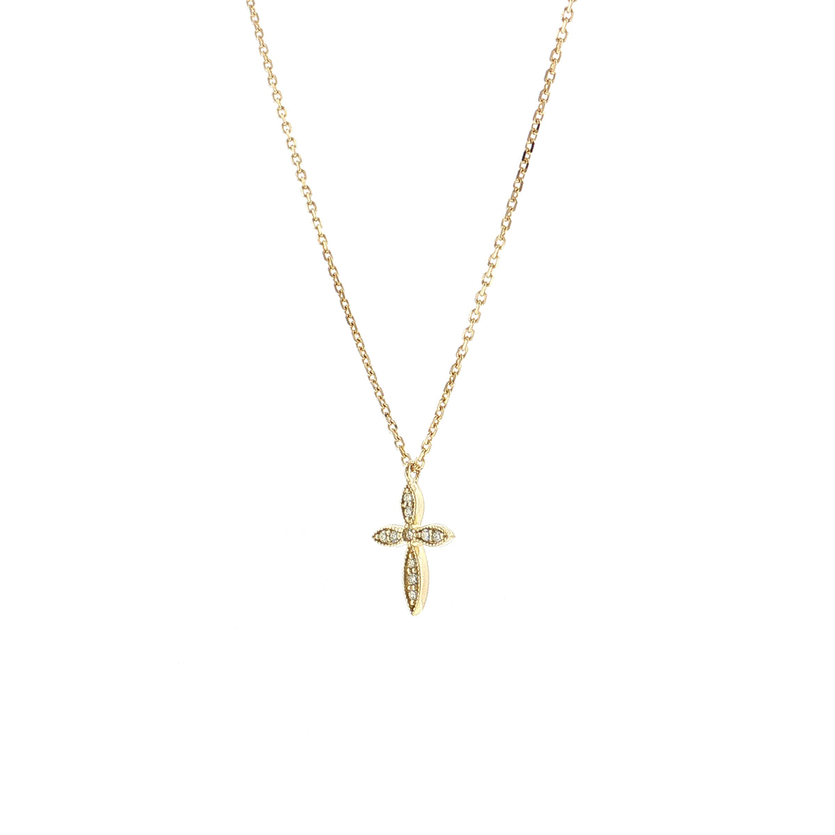 .08 Diamond Cross Pendant Necklace 14k Yellow Gold