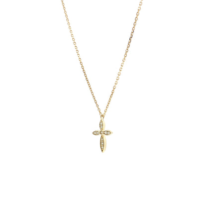 .08 Diamond Cross Pendant Necklace 14k Yellow Gold