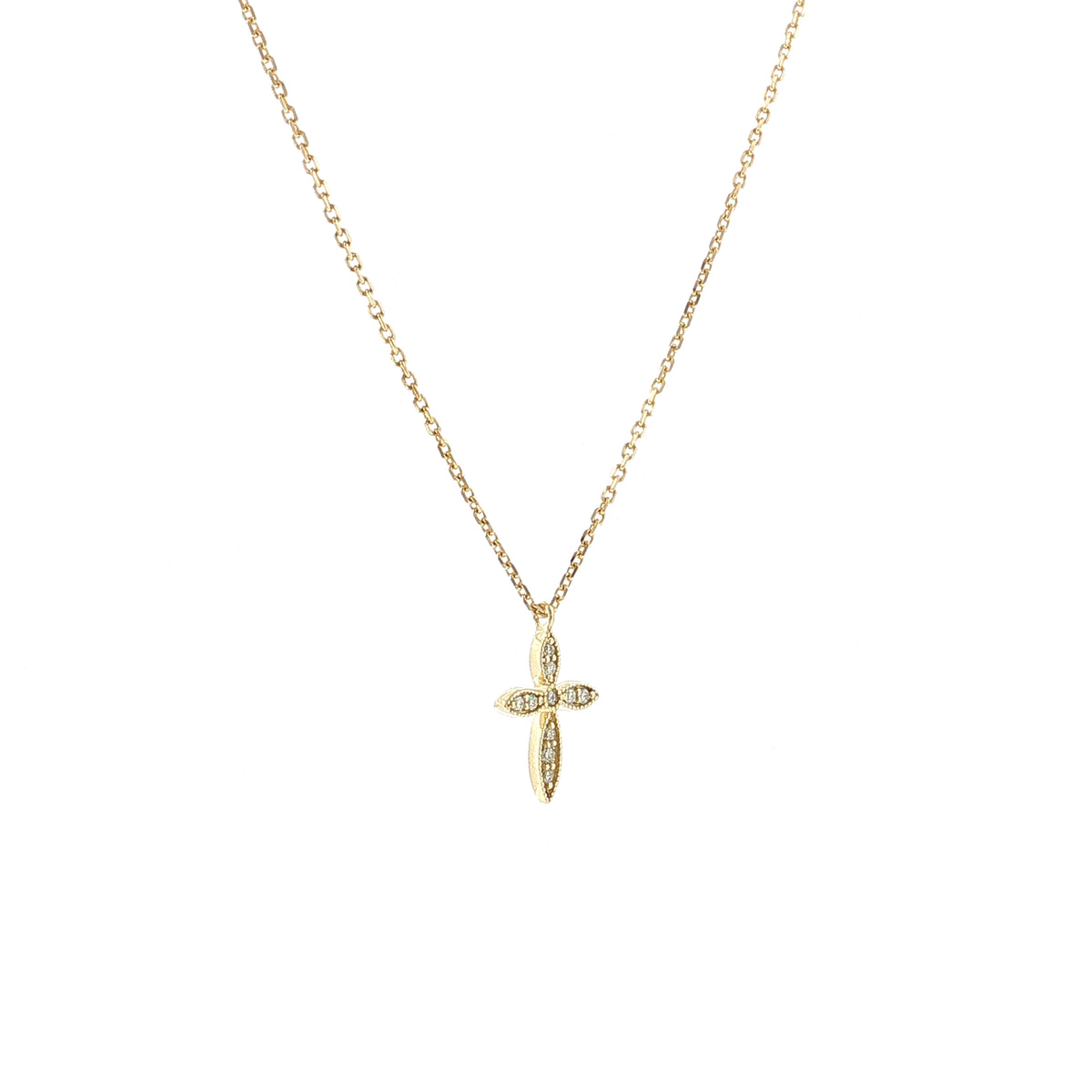 .08 Diamond Cross Pendant Necklace 14k Yellow Gold