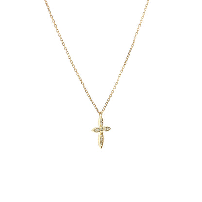 .08 Diamond Cross Pendant Necklace 14k Yellow Gold