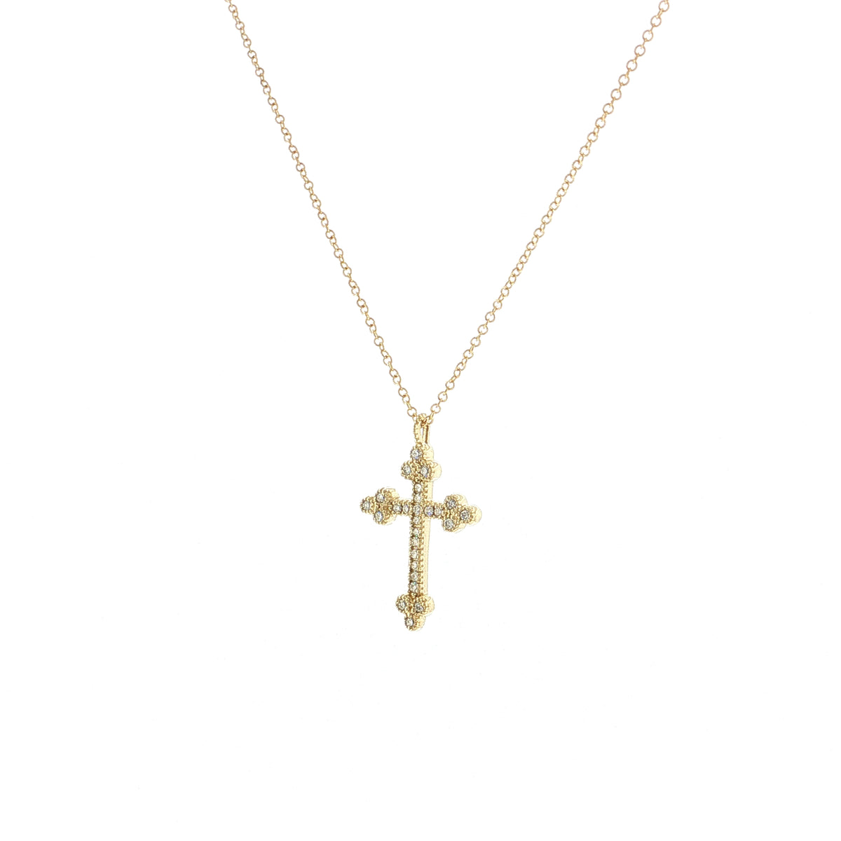 .10 Diamond Cross Milgrain Pendant Necklace 14k Yellow Gold