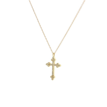 .10 Diamond Cross Milgrain Pendant Necklace 14k Yellow Gold