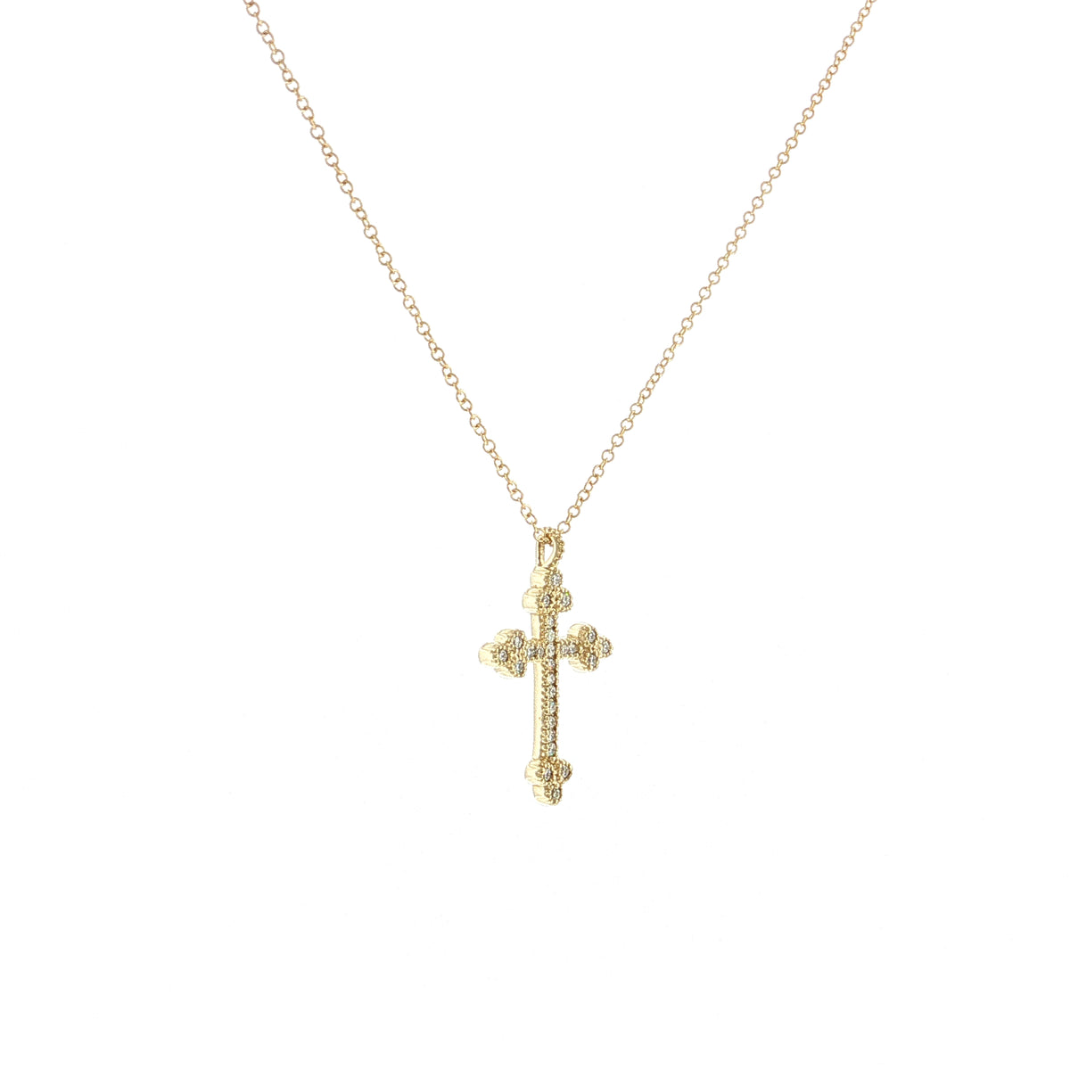 .10 Diamond Cross Milgrain Pendant Necklace 14k Yellow Gold