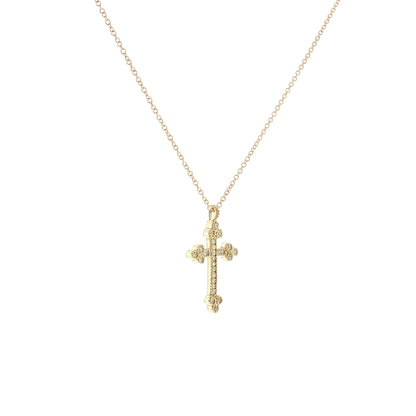 .10 Diamond Cross Milgrain Pendant Necklace 14k Yellow Gold