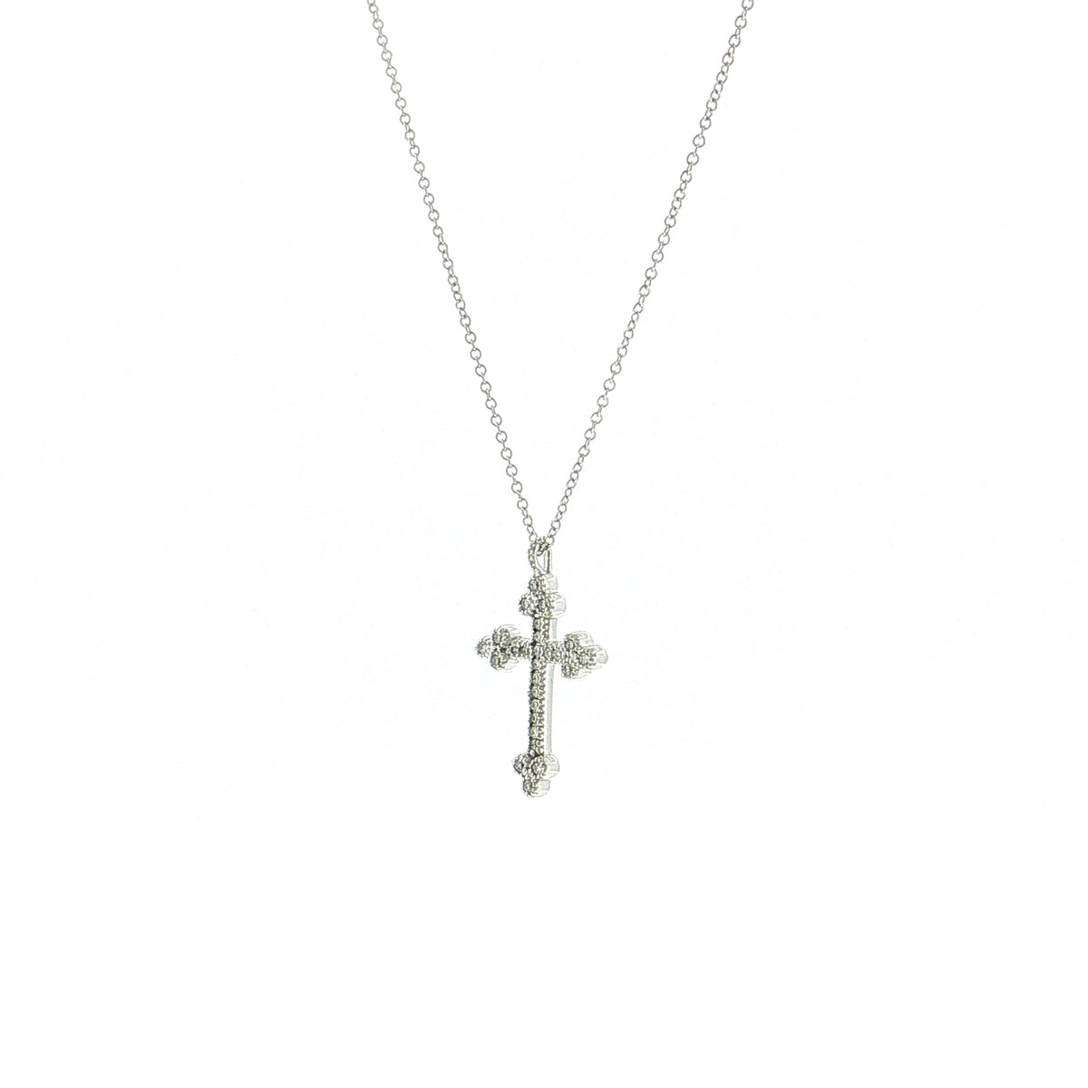 .10 Diamond Cross Pendant Necklace 14k White Gold