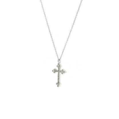 .10 Diamond Cross Pendant Necklace 14k White Gold