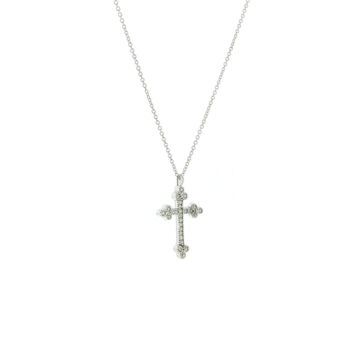 .10 Diamond Cross Pendant Necklace 14k White Gold