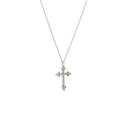 .10 Diamond Cross Pendant Necklace 14k White Gold