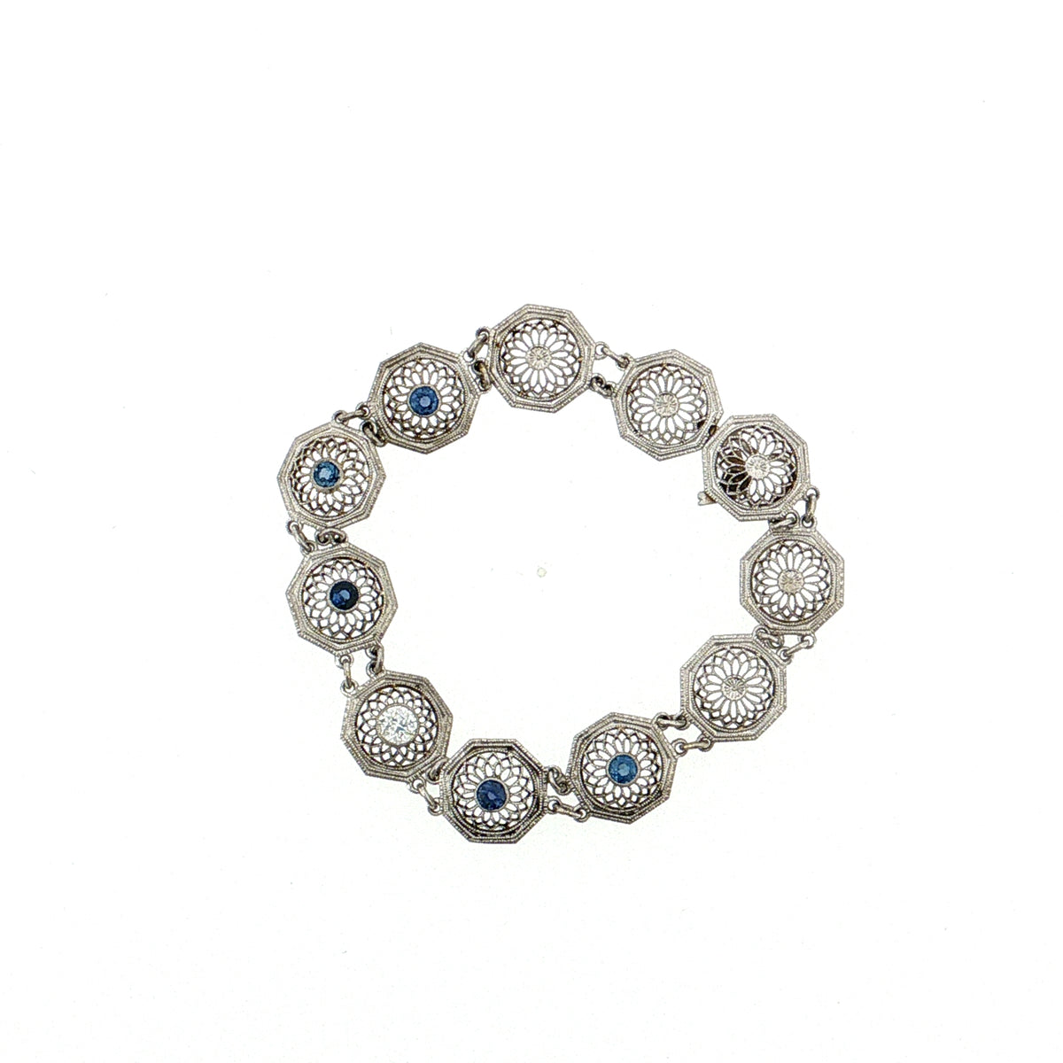 .24 Antique Art Deco Diamond & Sapphire Bracelet 14k